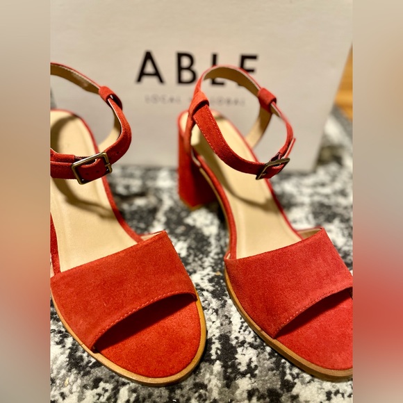 Able Global + Local Mary Red Suede Sandals - Picture 2 of 7